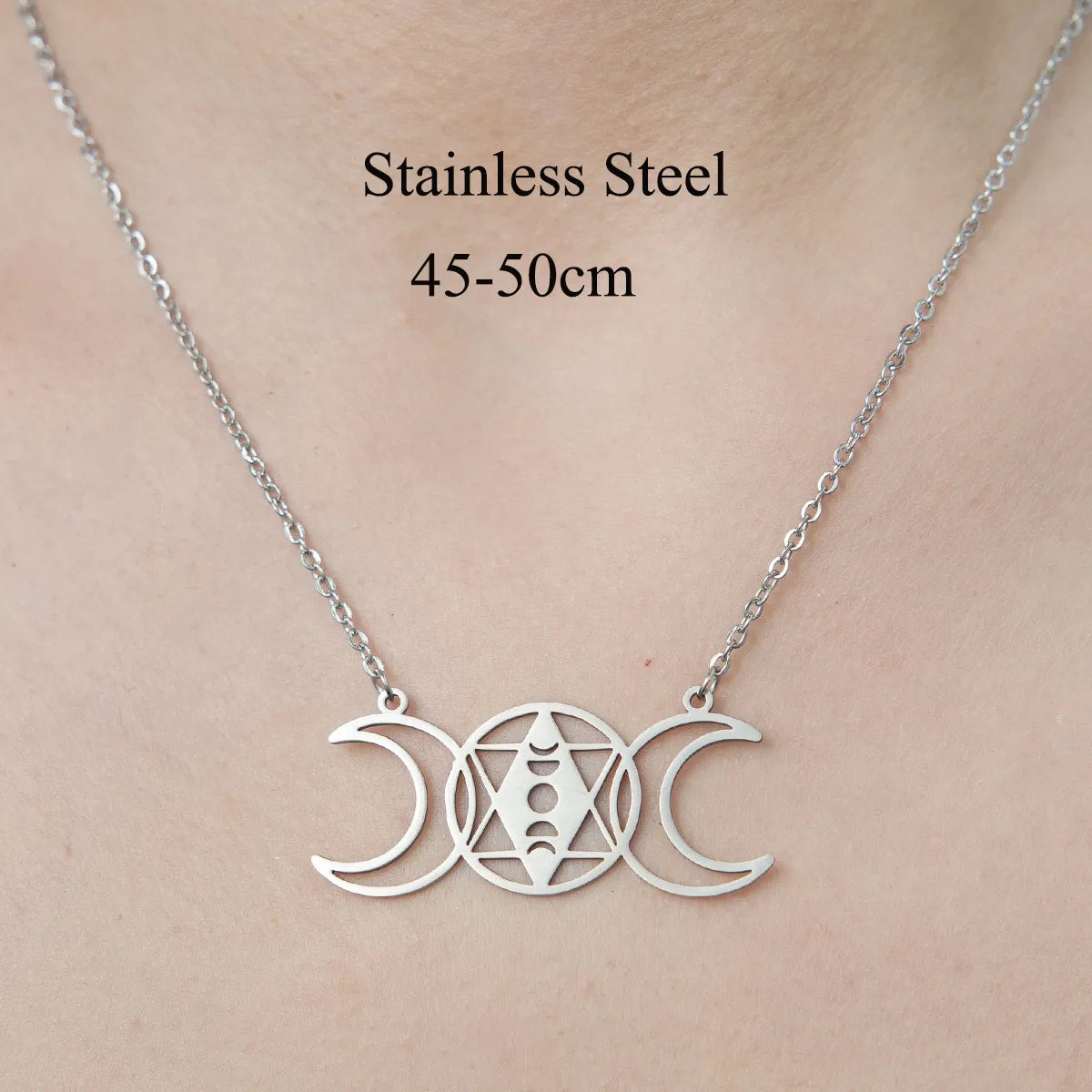 Wholesale Jewelry Simple Style Cross Moon Flower 201 Stainless Steel Polishing Pendant Necklace