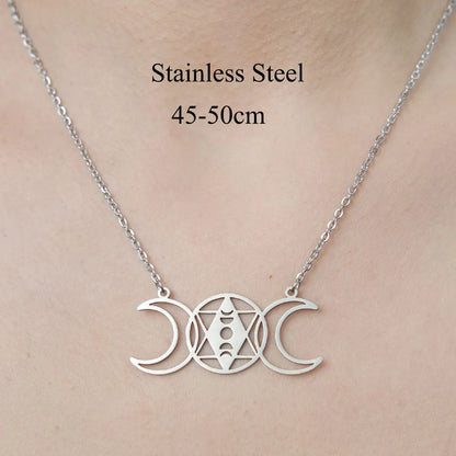 Wholesale Jewelry Simple Style Cross Moon Flower 201 Stainless Steel Polishing Pendant Necklace