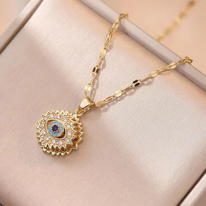 Wholesale Jewelry Simple Style Devil'S Eye Titanium Steel Zircon Diamond Pendant Necklace