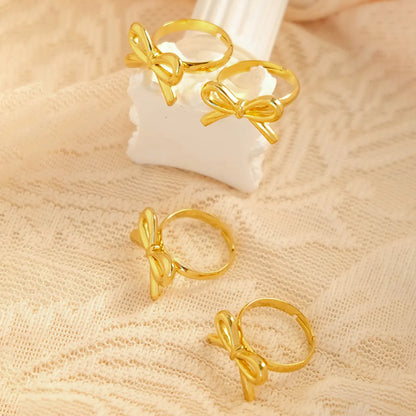 Wholesale Jewelry Simple Style Eight Awn Star Heart Shape Bow Knot 304 Stainless Steel 14K Gold Plated Open Rings