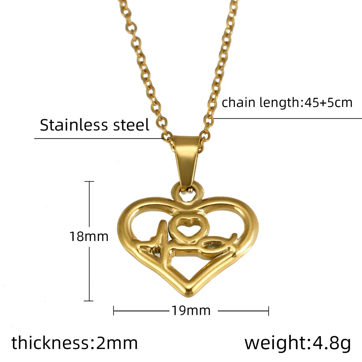 Wholesale Jewelry Simple Style Electrocardiogram Heart Shape Wings 304 Stainless Steel 18K Gold Plated Pendant Necklace