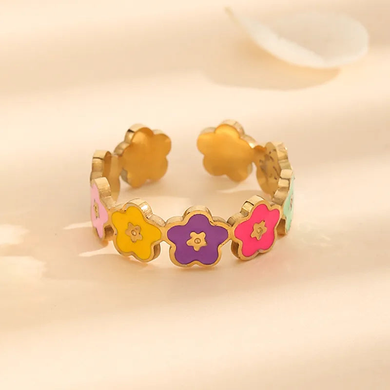 Wholesale Jewelry Simple Style Flower 304 Stainless Steel 18K Gold Plated Open Rings