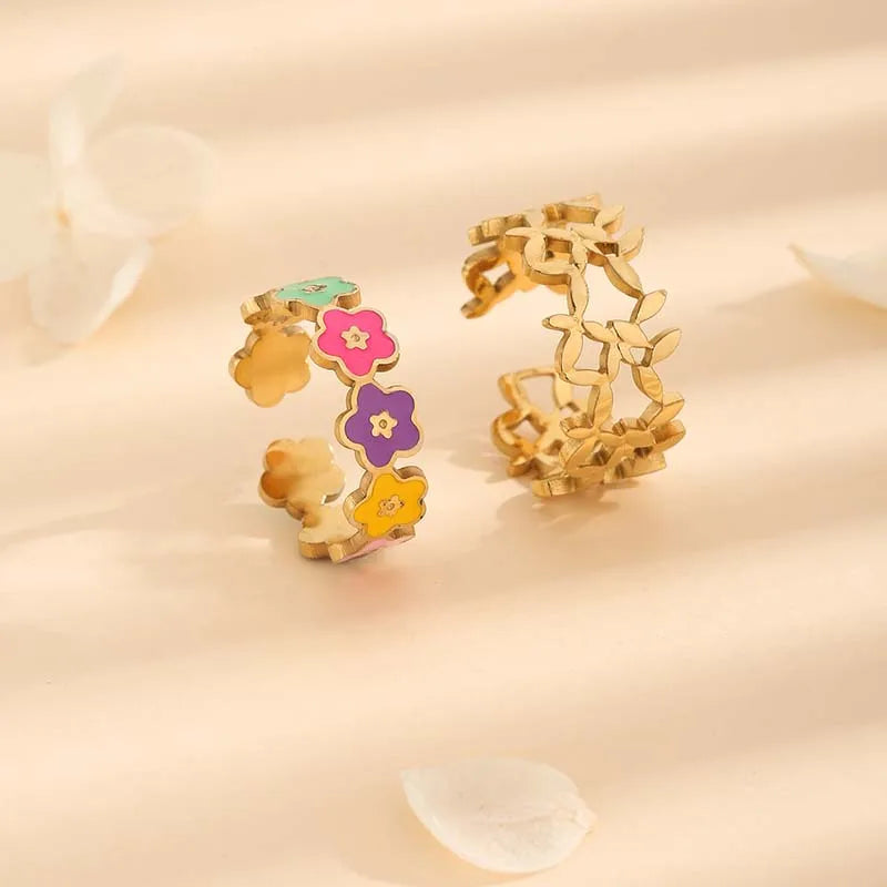 Wholesale Jewelry Simple Style Flower 304 Stainless Steel 18K Gold Plated Open Rings