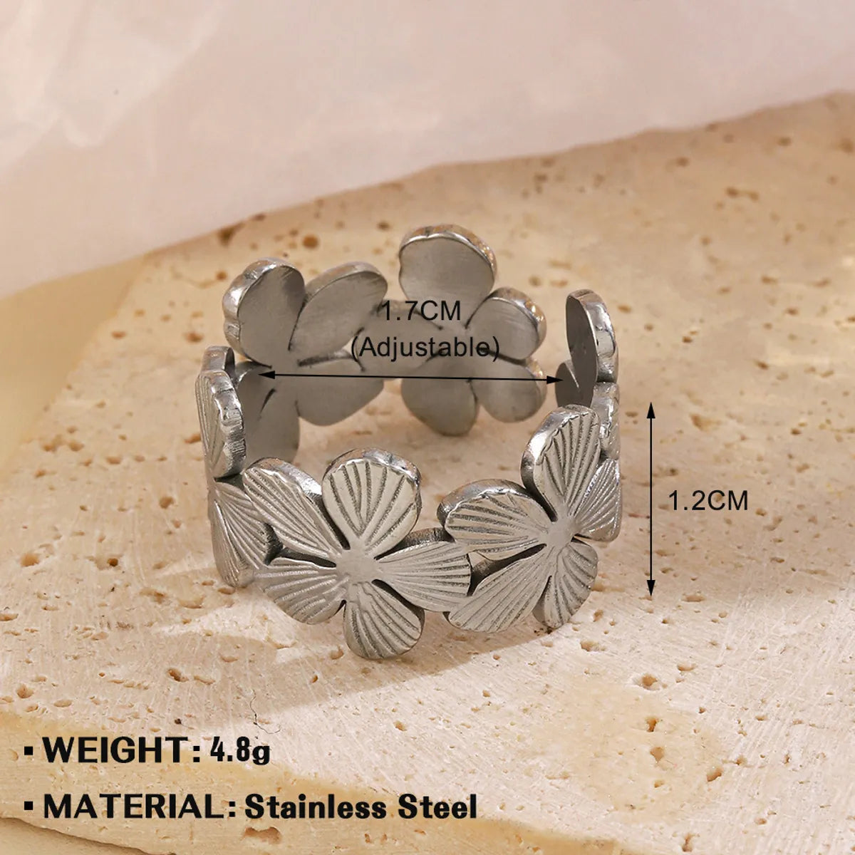 Wholesale Jewelry Simple Style Flower 304 Stainless Steel Plating Open Rings