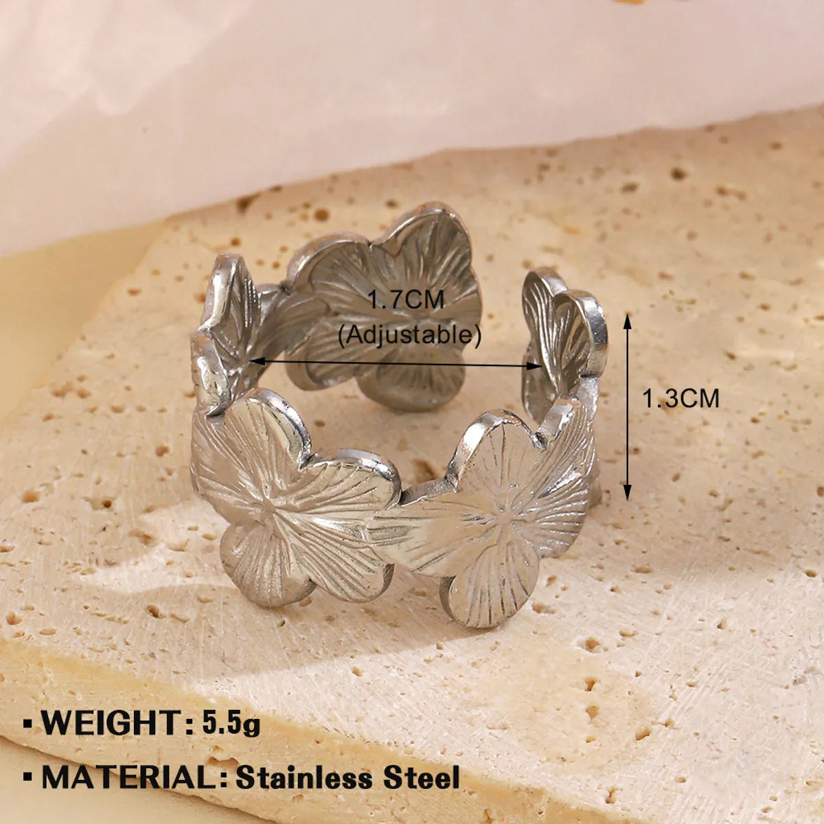 Wholesale Jewelry Simple Style Flower 304 Stainless Steel Plating Open Rings