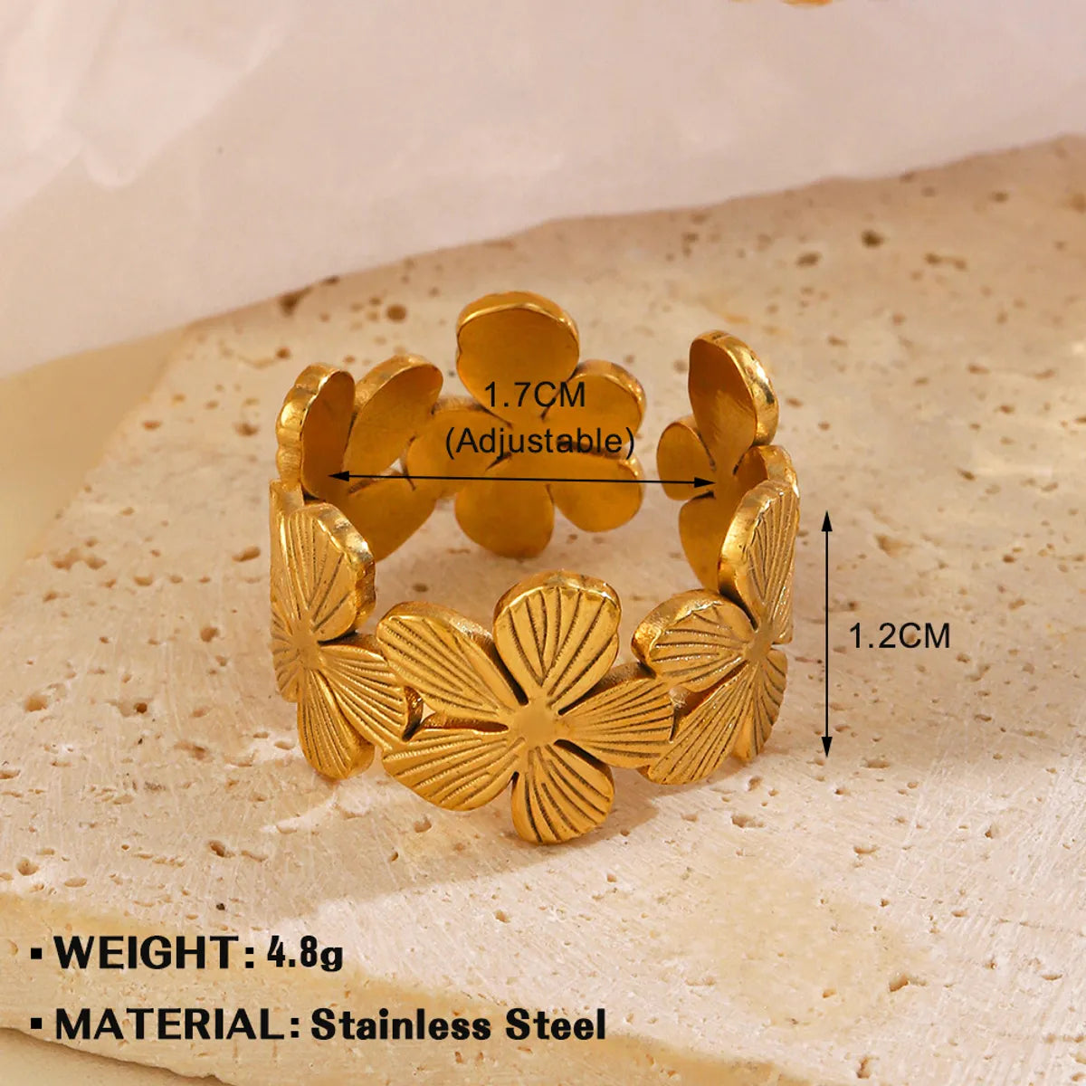 Wholesale Jewelry Simple Style Flower 304 Stainless Steel Plating Open Rings