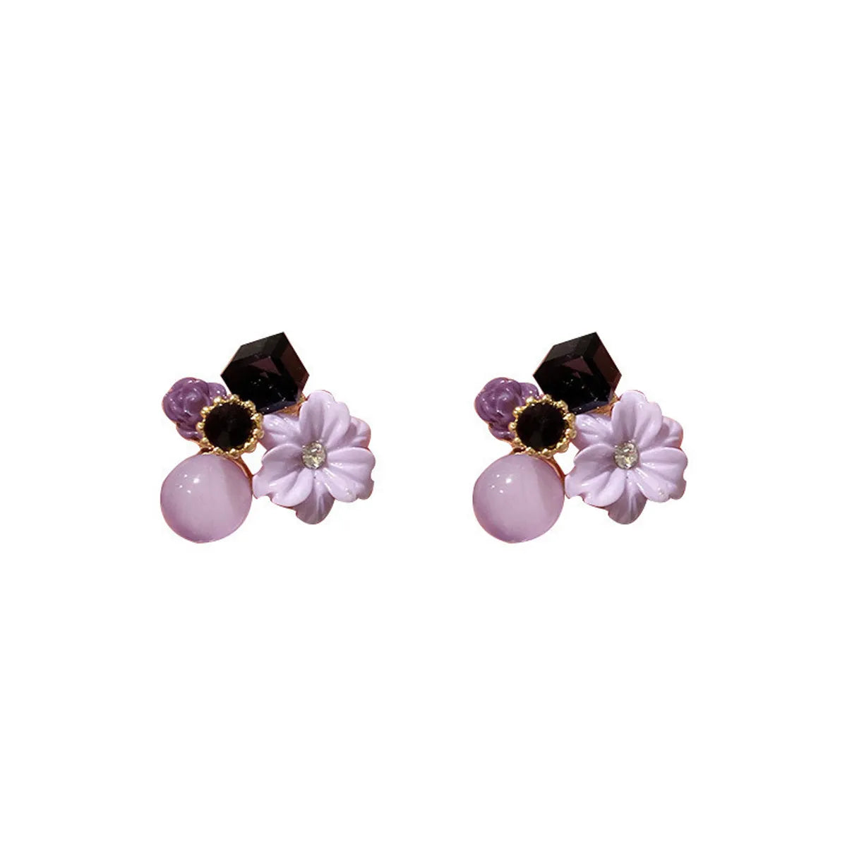 Wholesale Jewelry Simple Style Flower Alloy Rhinestones Opal Plating Inlay Ear Studs