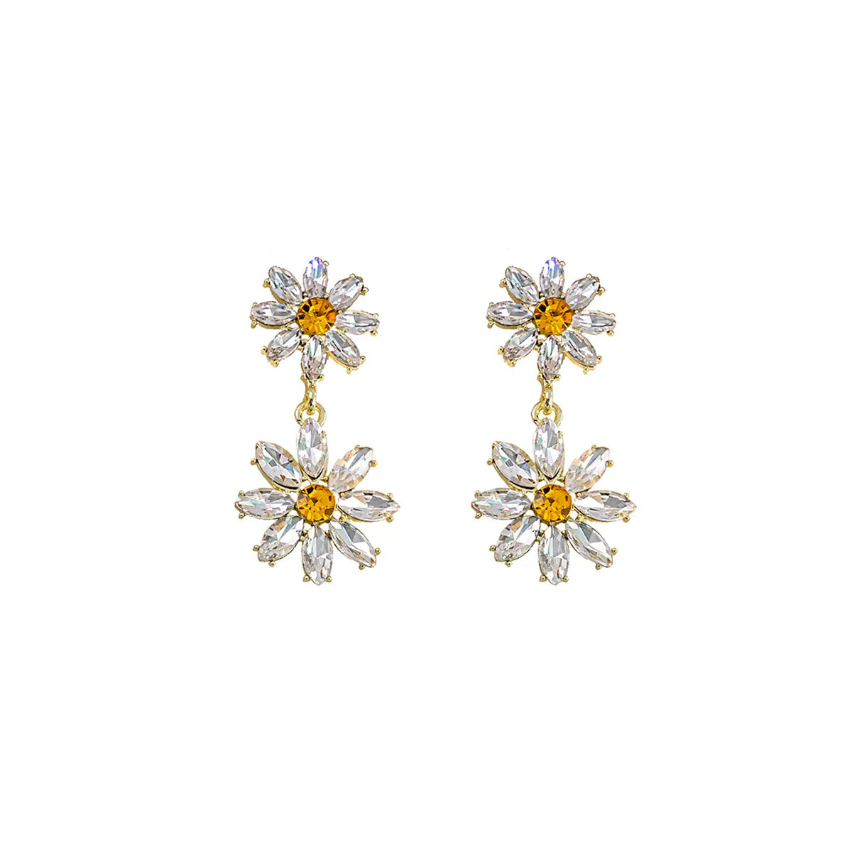 Wholesale Jewelry Simple Style Flower Alloy Zircon Inlay Drop Earrings