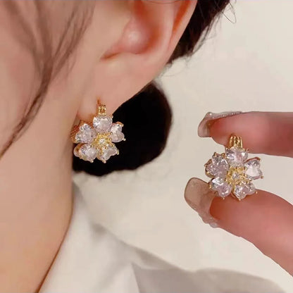 1 Pair Simple Style Flower Inlay Alloy Zircon Ear Studs