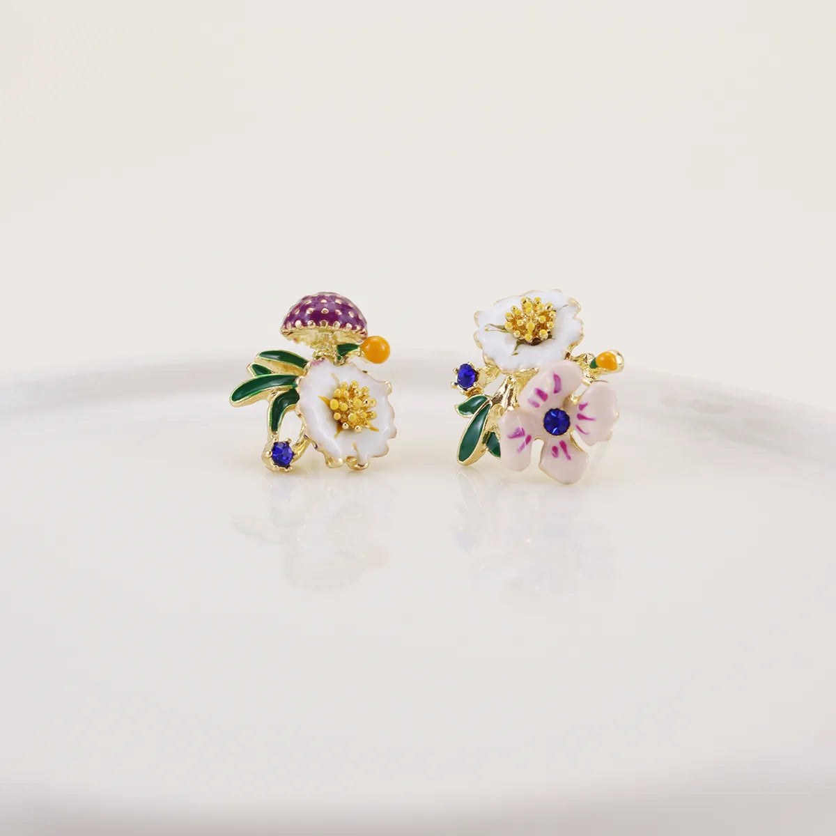 Wholesale Jewelry Simple Style Flower Butterfly Alloy Enamel Stoving Varnish Drop Earrings Ear Studs