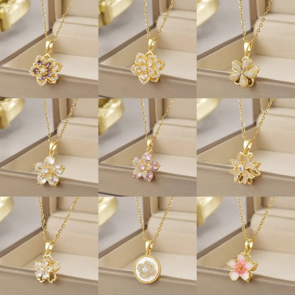 Wholesale Jewelry Simple Style Flower Titanium Steel Irregular Plating Pendant Necklace