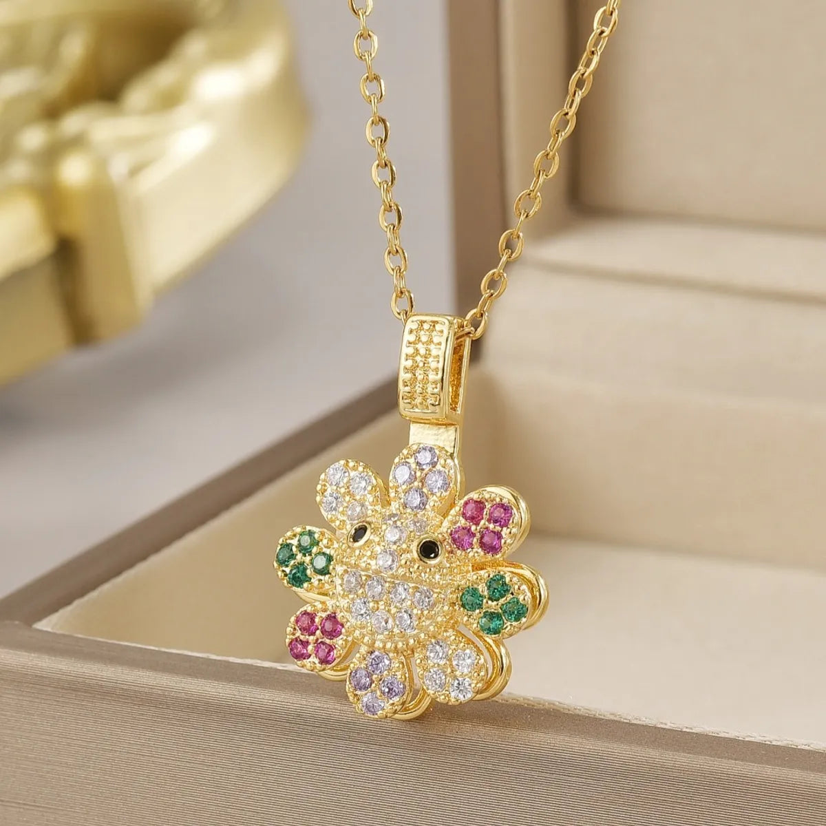 Wholesale Jewelry Simple Style Flower Titanium Steel Irregular Plating Pendant Necklace