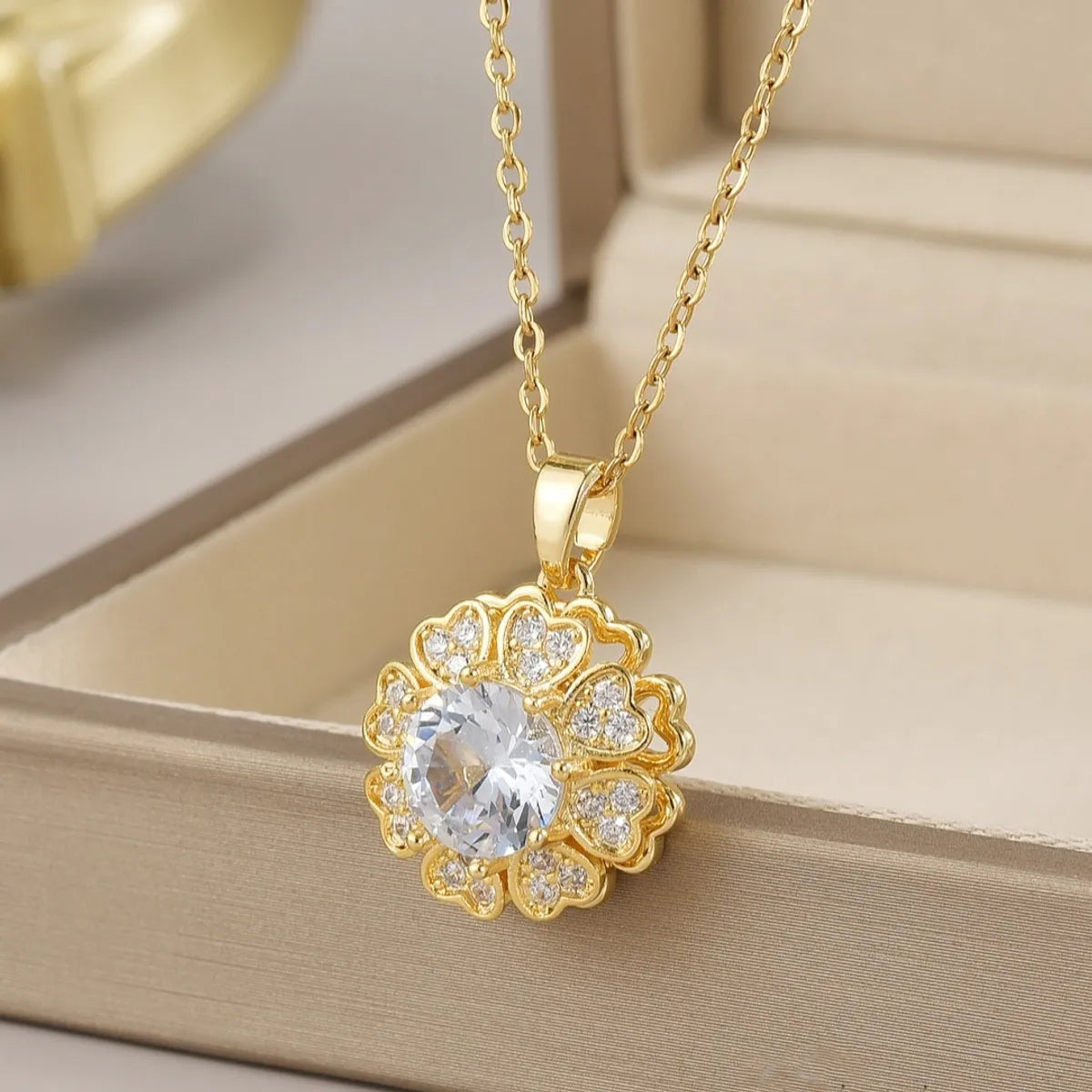 Wholesale Jewelry Simple Style Flower Titanium Steel Irregular Plating Pendant Necklace