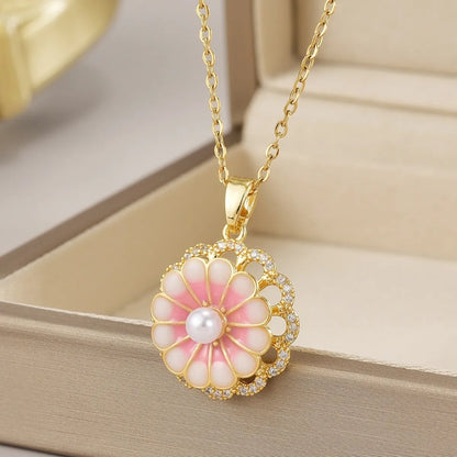 Wholesale Jewelry Simple Style Flower Titanium Steel Irregular Plating Pendant Necklace