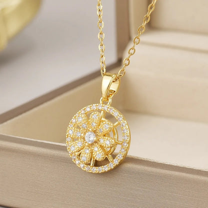 Wholesale Jewelry Simple Style Flower Titanium Steel Irregular Plating Pendant Necklace