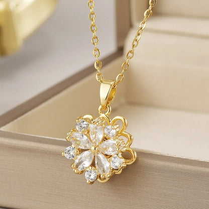 Wholesale Jewelry Simple Style Flower Titanium Steel Irregular Plating Pendant Necklace