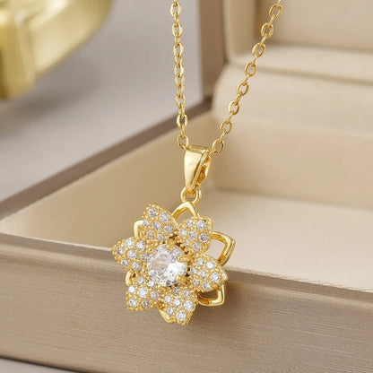 Wholesale Jewelry Simple Style Flower Titanium Steel Irregular Plating Pendant Necklace