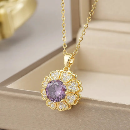 Wholesale Jewelry Simple Style Flower Titanium Steel Irregular Plating Pendant Necklace