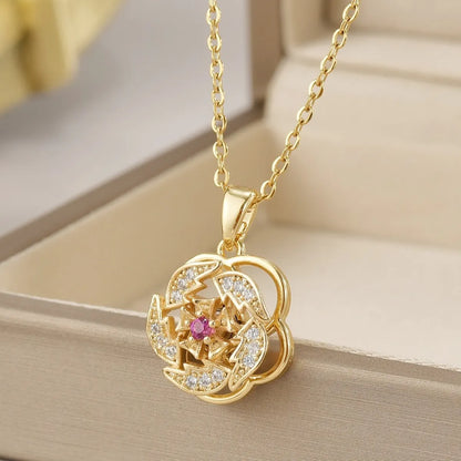 Wholesale Jewelry Simple Style Flower Titanium Steel Irregular Plating Pendant Necklace