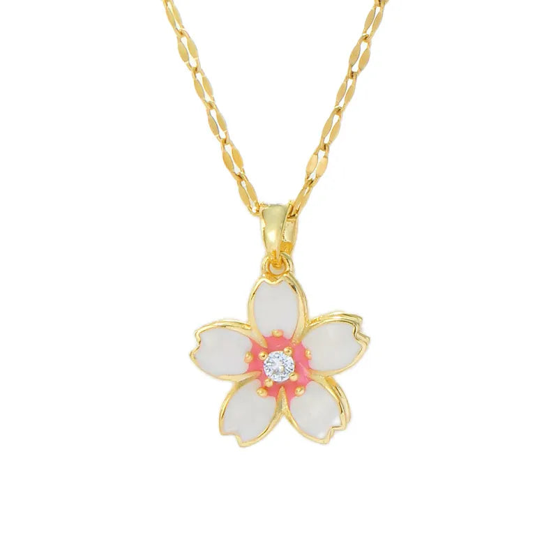 Wholesale Jewelry Simple Style Flower Titanium Steel Plating Pendant Necklace