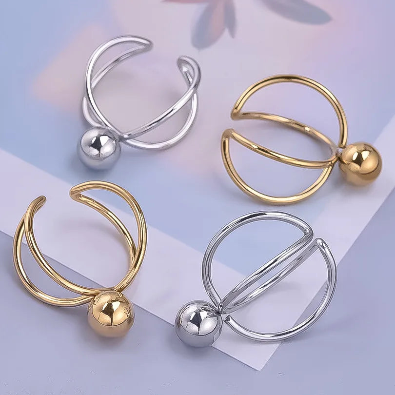 Wholesale Jewelry Simple Style Geometric 304 Stainless Steel 18K Gold Plated Polishing Hollow Out Open Rings