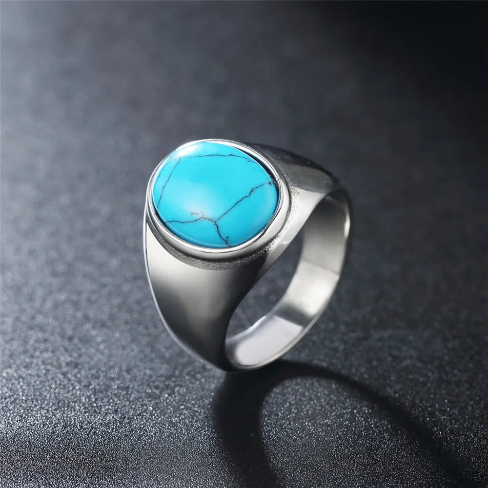 Wholesale Jewelry Simple Style Geometric 304 Stainless Steel Turquoise Rings