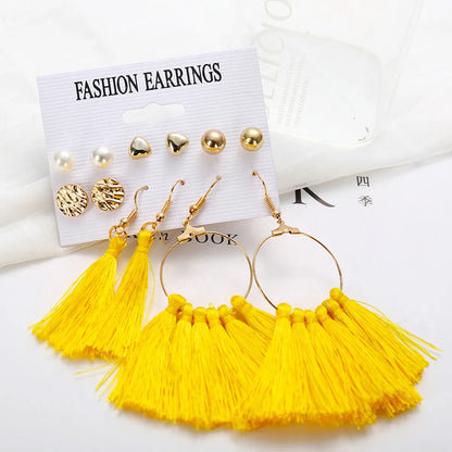 Wholesale Jewelry Simple Style Geometric Alloy Cotton Tassel Drop Earrings Ear Studs