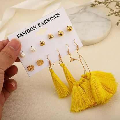 Wholesale Jewelry Simple Style Geometric Alloy Cotton Tassel Drop Earrings Ear Studs