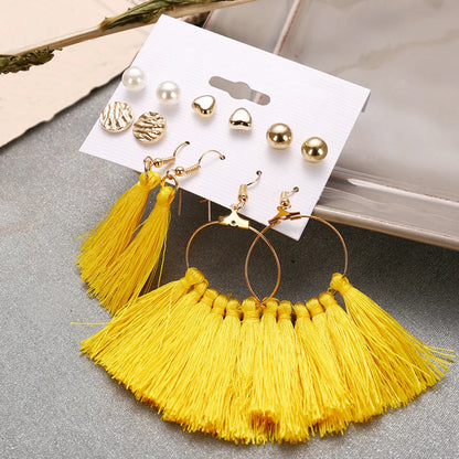 Wholesale Jewelry Simple Style Geometric Alloy Cotton Tassel Drop Earrings Ear Studs