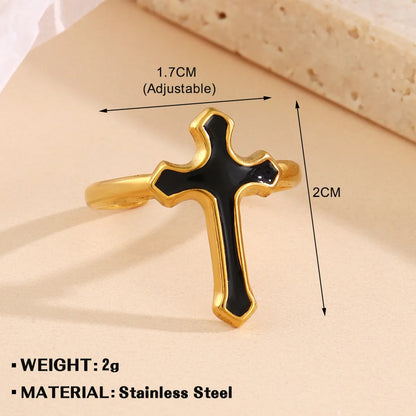 Wholesale Jewelry Simple Style Geometric Cross Floral 304 Stainless Steel 18K Gold Plated Plating Open Rings