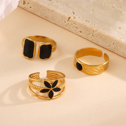 Wholesale Jewelry Simple Style Geometric Cross Floral 304 Stainless Steel 18K Gold Plated Plating Open Rings