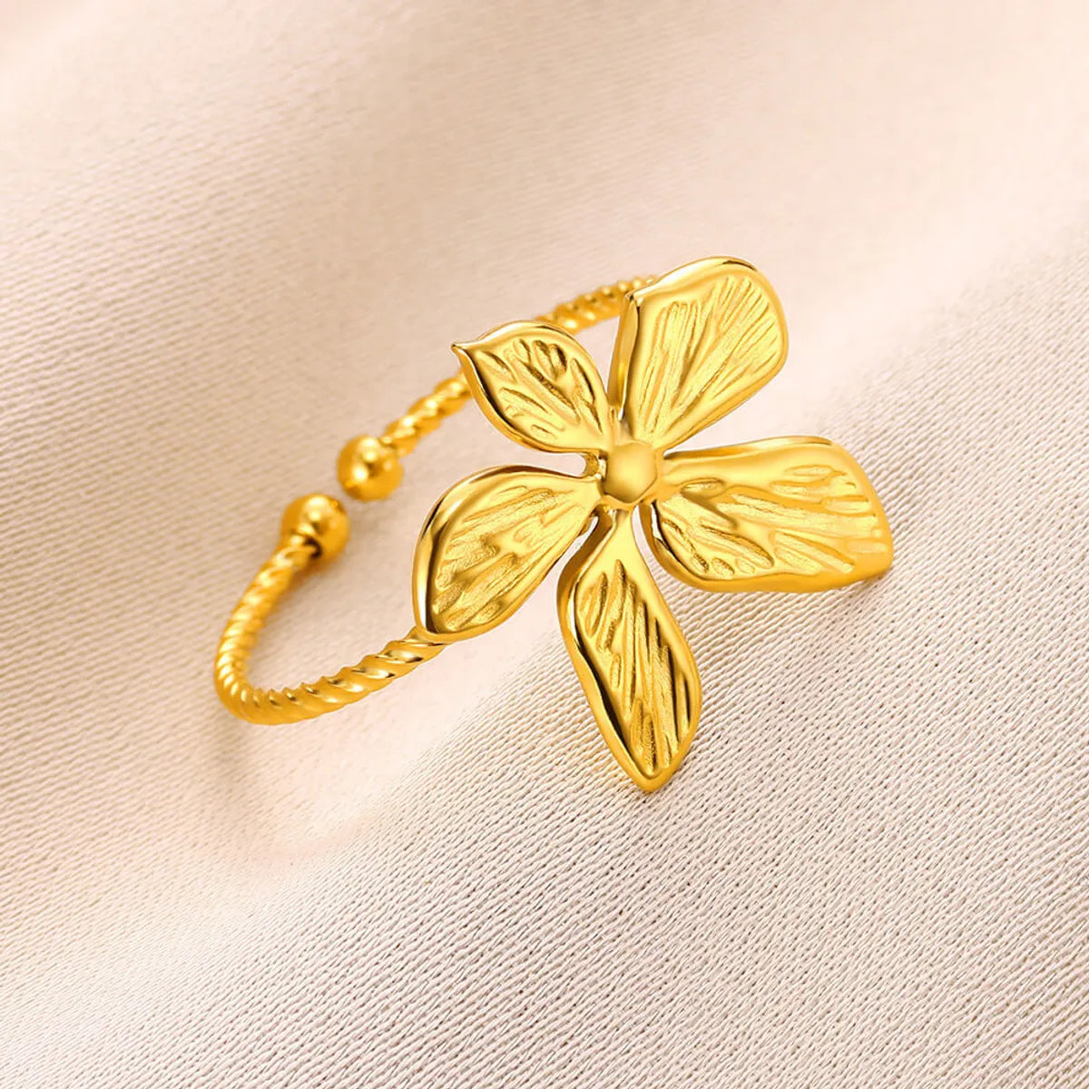 Wholesale Jewelry Simple Style Geometric Flower 304 Stainless Steel Plating Open Rings