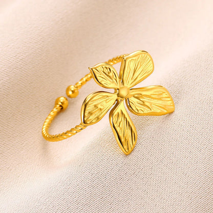 Wholesale Jewelry Simple Style Geometric Flower 304 Stainless Steel Plating Open Rings