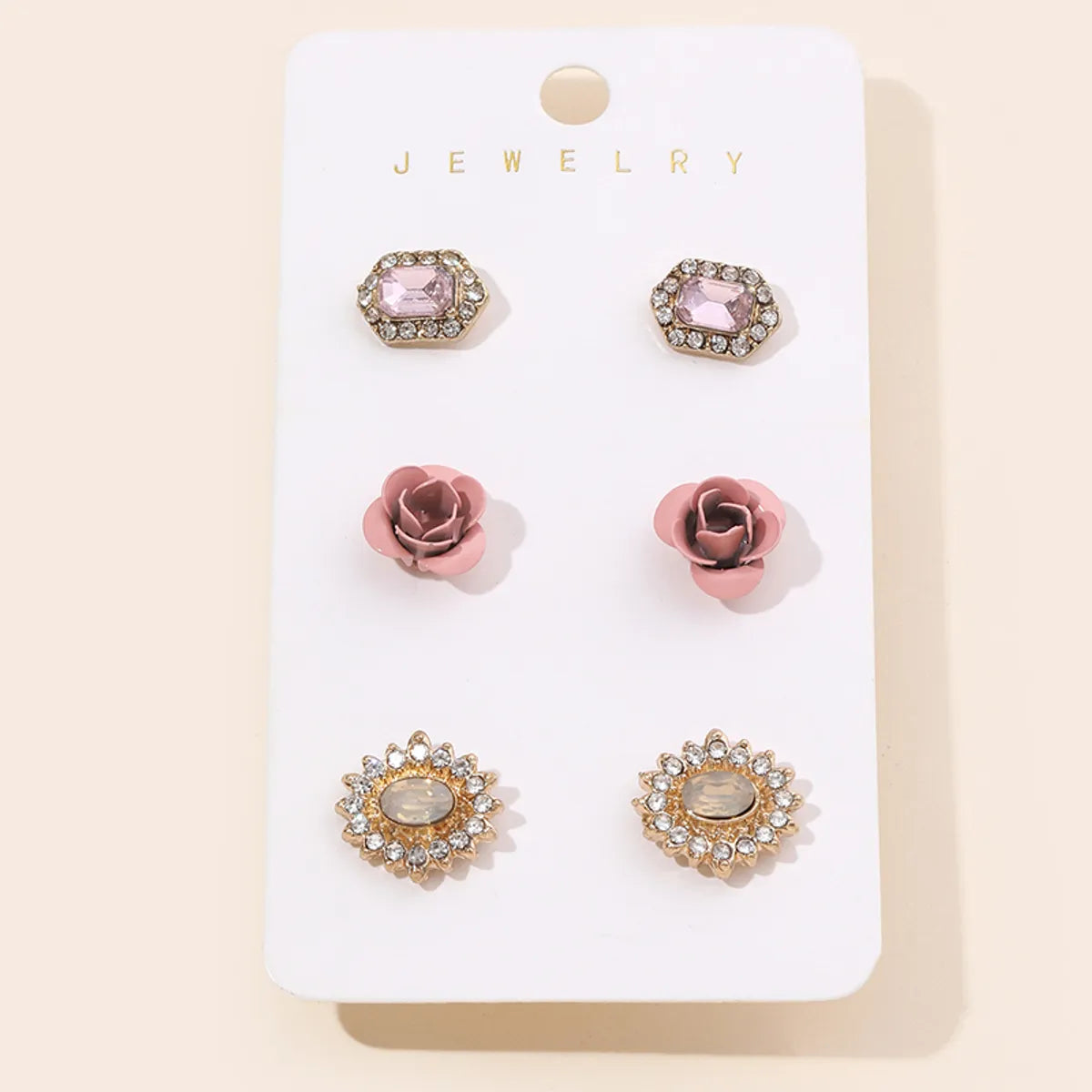 Wholesale Jewelry Simple Style Geometric Flower Alloy Rhinestones Gold Plated Plating Inlay Ear Studs