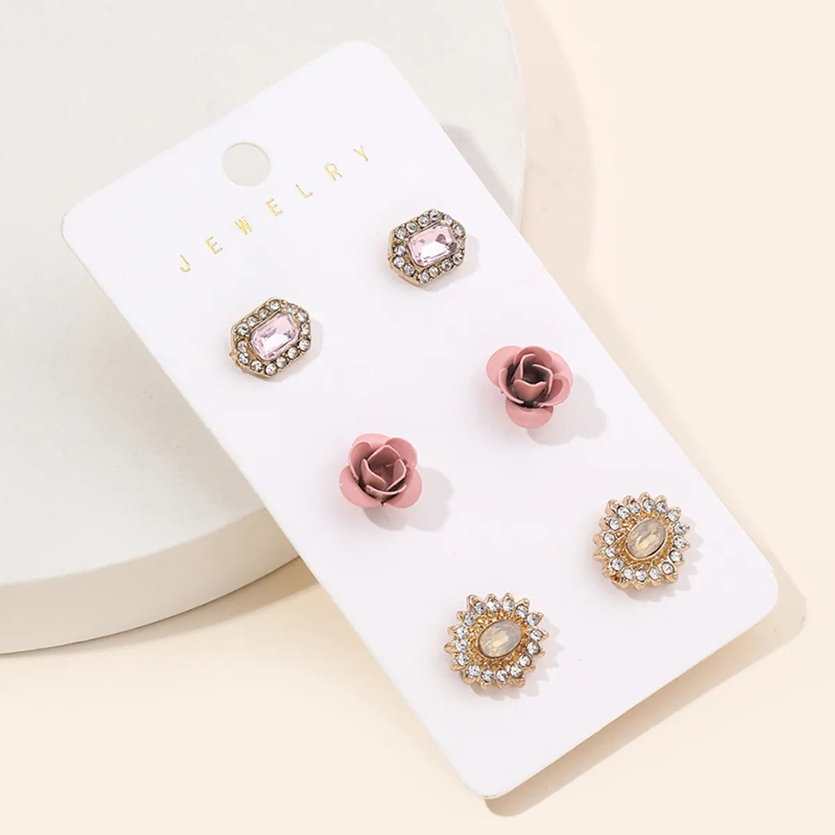 Wholesale Jewelry Simple Style Geometric Flower Alloy Rhinestones Gold Plated Plating Inlay Ear Studs