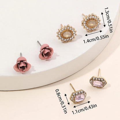 Wholesale Jewelry Simple Style Geometric Flower Alloy Rhinestones Gold Plated Plating Inlay Ear Studs