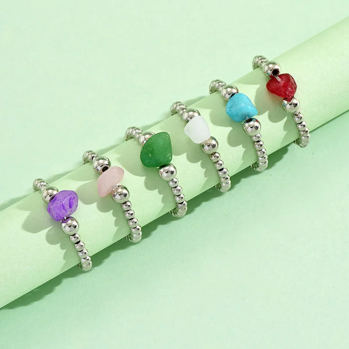 Wholesale Jewelry Simple Style Geometric Gem Beaded Rings