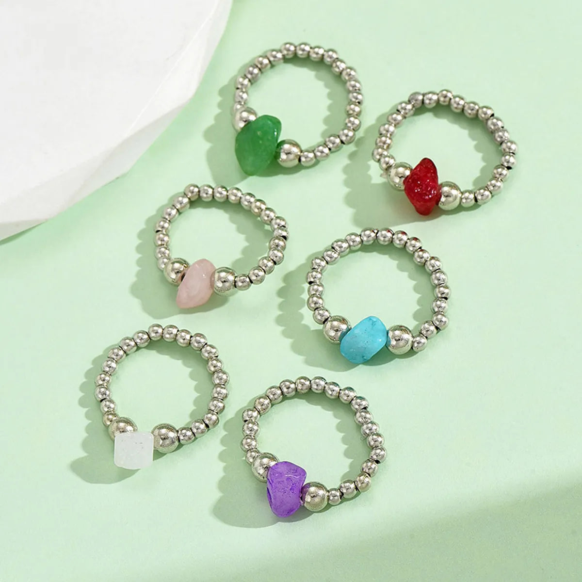 Wholesale Jewelry Simple Style Geometric Gem Beaded Rings