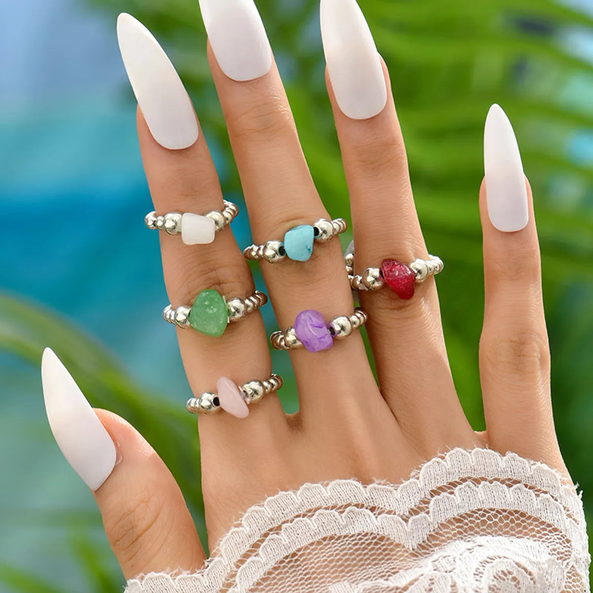 Wholesale Jewelry Simple Style Geometric Gem Beaded Rings