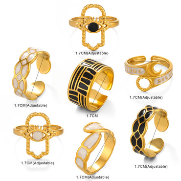 Wholesale Jewelry Simple Style Geometric Letter Eye 304 Stainless Steel 18K Gold Plated Enamel Open Rings