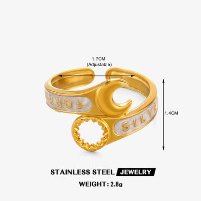 Wholesale Jewelry Simple Style Geometric Letter Eye 304 Stainless Steel 18K Gold Plated Enamel Open Rings