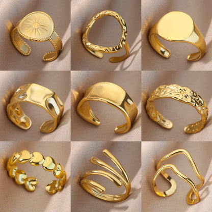 Wholesale Jewelry Simple Style Geometric Round Heart Shape 304 Stainless Steel 18K Gold Plated Plating Open Rings