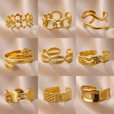 Wholesale Jewelry Simple Style Geometric Round Heart Shape 304 Stainless Steel 18K Gold Plated Plating Open Rings