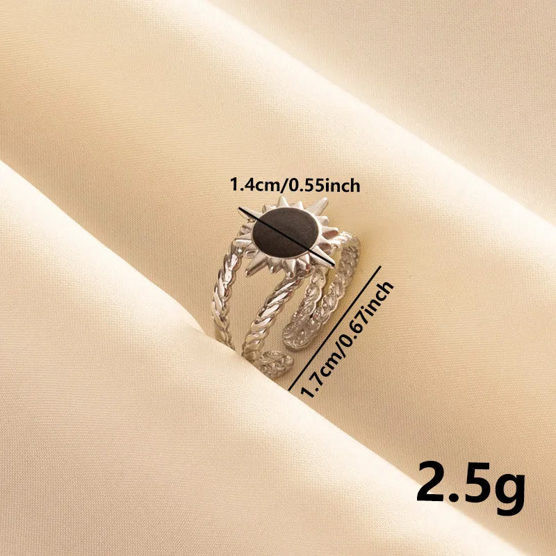 Wholesale Jewelry Simple Style Geometric Round Sun 304 Stainless Steel 18K Gold Plated Polishing Enamel Open Rings