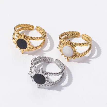 Wholesale Jewelry Simple Style Geometric Round Sun 304 Stainless Steel 18K Gold Plated Polishing Enamel Open Rings