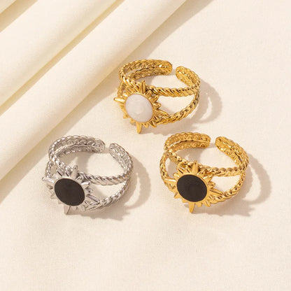 Wholesale Jewelry Simple Style Geometric Round Sun 304 Stainless Steel 18K Gold Plated Polishing Enamel Open Rings