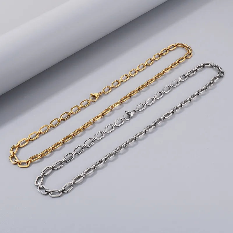 Wholesale Jewelry Simple Style Geometric Solid Color 304 Stainless Steel 18K Gold Plated Bracelets Necklace