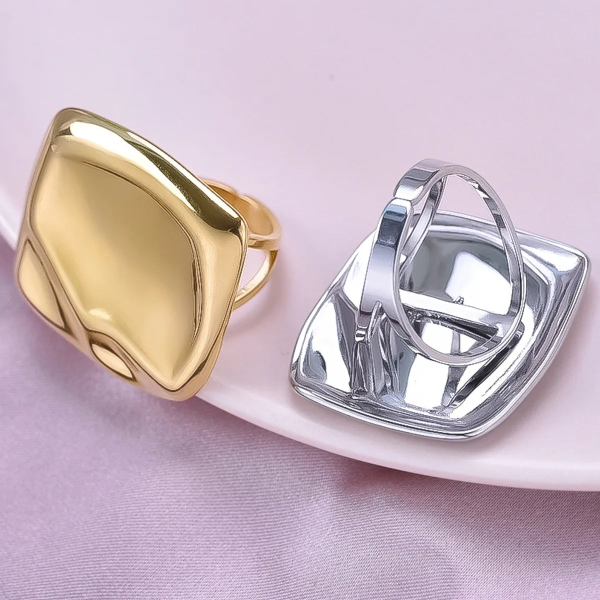 Wholesale Jewelry Simple Style Geometric Solid Color 304 Stainless Steel 18K Gold Plated Polishing Adjustable Ring