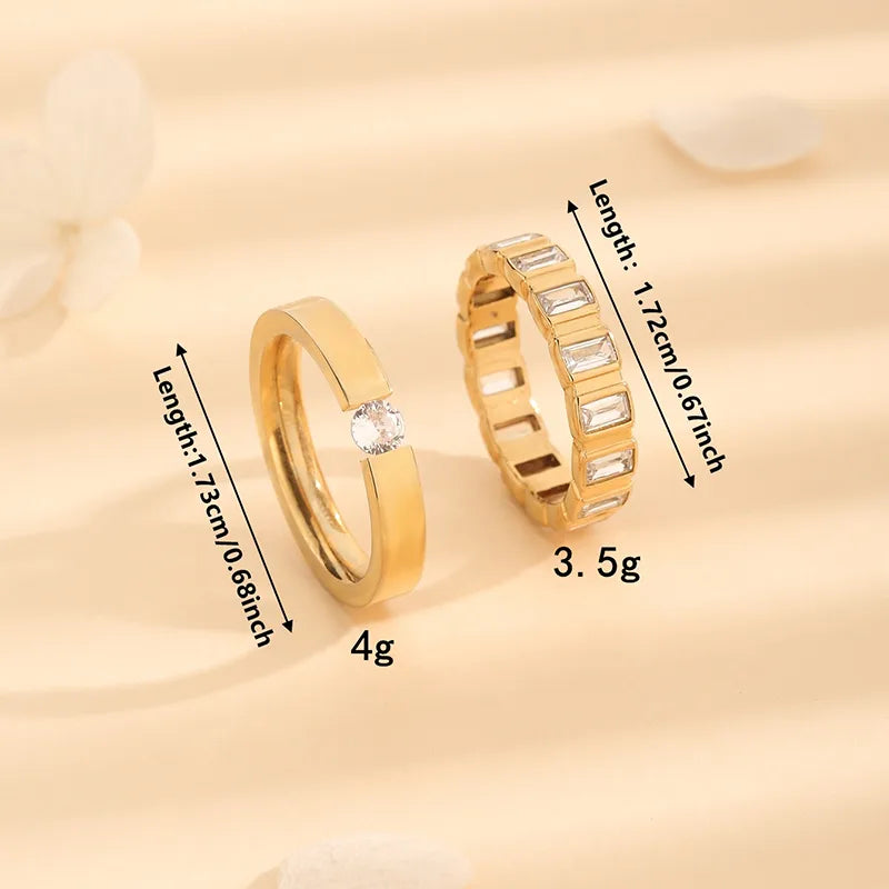 Wholesale Jewelry Simple Style Geometric Solid Color 304 Stainless Steel Rhinestones Zircon 18K Gold Plated Inlay Rings