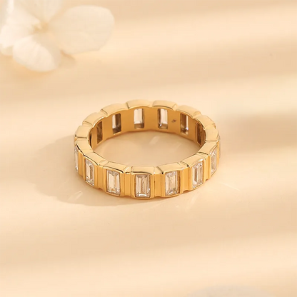 Wholesale Jewelry Simple Style Geometric Solid Color 304 Stainless Steel Rhinestones Zircon 18K Gold Plated Inlay Rings